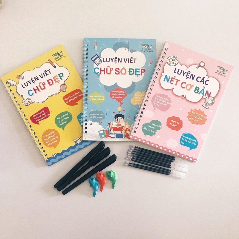Bộ 3 quyển luyện viết chữ🌈 Luyện viết chữ Thanh Nga🌈 Bộ 3 quyển luyện viết xoá được
