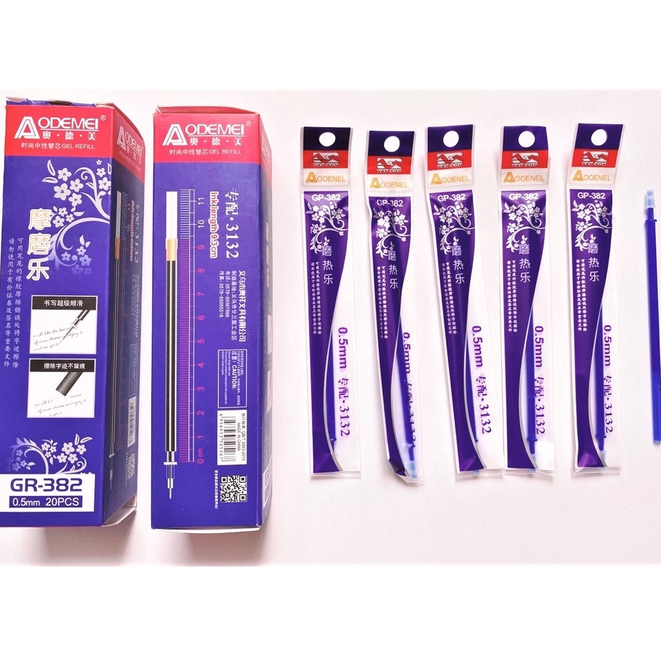 Hộp 20 ruột bút bôi xoá được Aodemei loại tốt mực xanh/tím