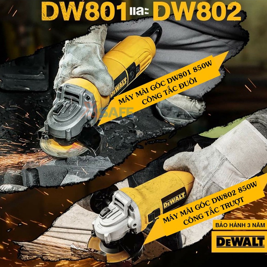 Máy mài góc cầm tay DEWALT 850W Máy cắt sắt cầm tay có bộ ly hợp bảo vệ quá tải,ren trục M10, tốc độ 11000v/p