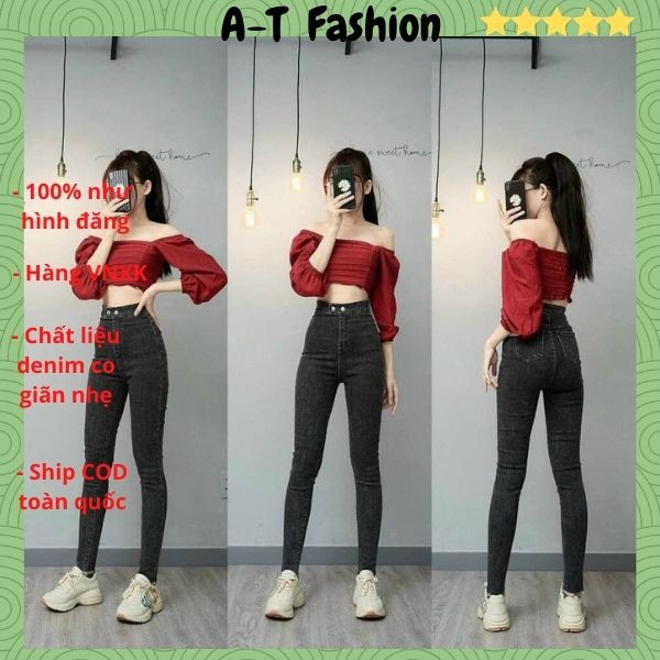 Quần Jean Nữ Lưng Cao ❤️FREESHIP❤️ Quần Bò Nữ Phối Rách Ôm Dáng Xinh Xắn Thời Trang Chuẩn Hàng Shop A-T Fashion - QJNU11