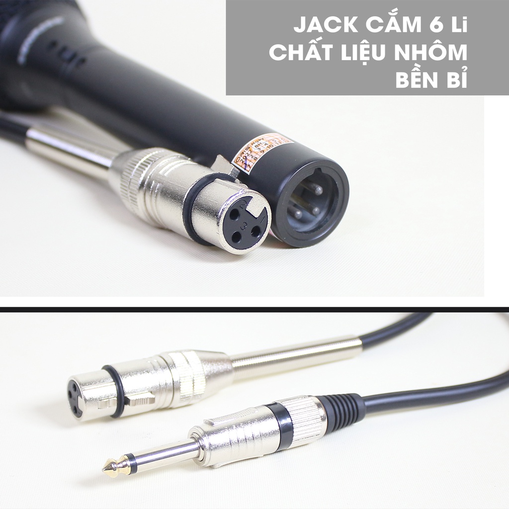 Micro karaoke có dây chính hãng Sunrise SM-959 hát nhẹ, thu âm hay mic kèm dây zin dài 8m chống gãy chất lượng nhôm bền