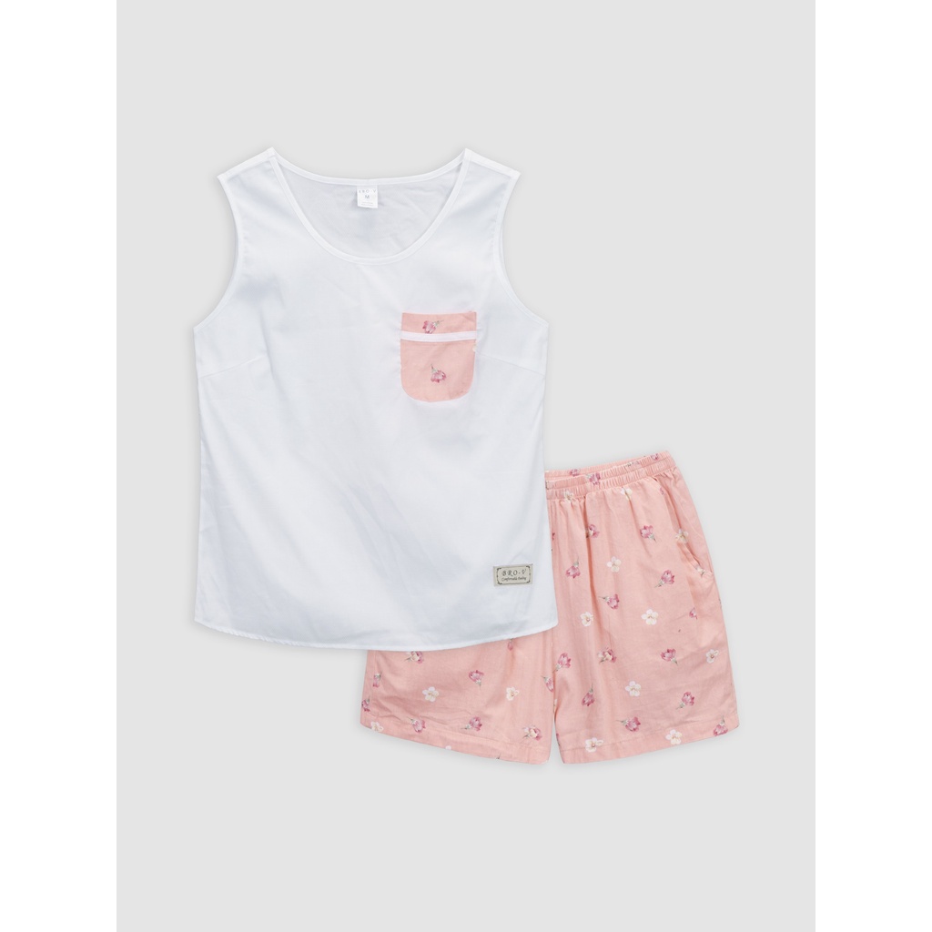 Bộ quần áo nữ quần đùi túi hoa và áo sát nách Bro - V BBSW2006