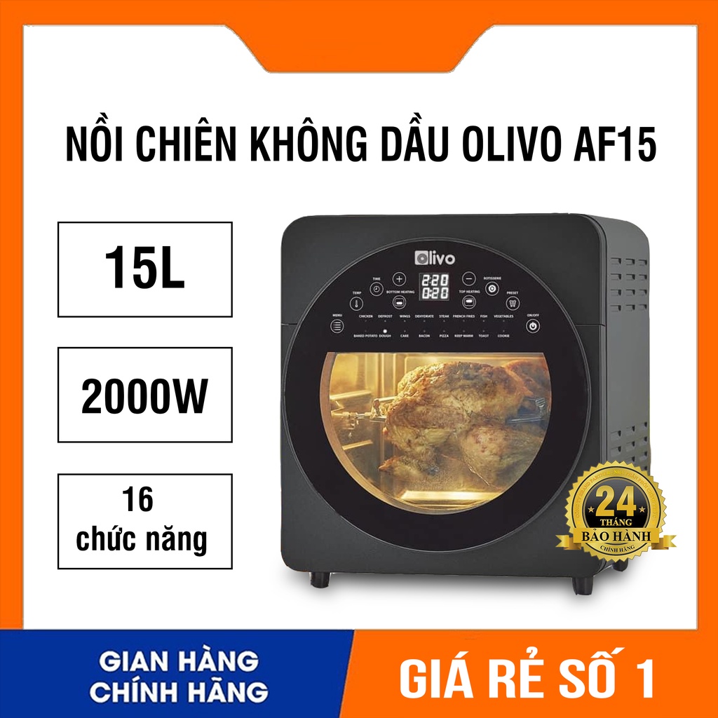 Nồi Chiên Không Dầu OLIVO AF15 Dung Tích 15L, Nồi Chiên Không Dầu 16 Chức Năng - Hàng Chính Hãng Bảo Hành 24 Tháng