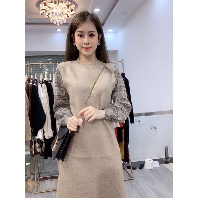 VÁY UMI TAY PHỐI KẺ CARO