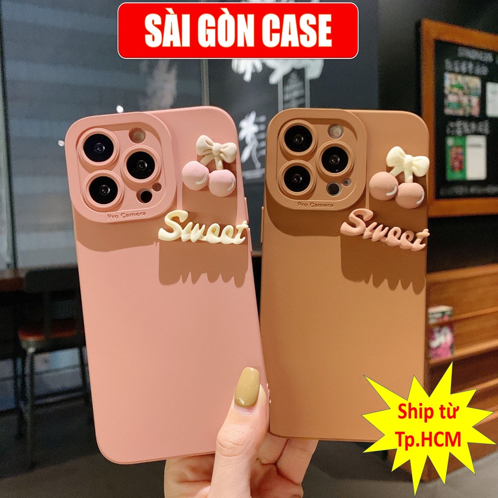 Ốp điện thoại hình nổi Iphone cherry+chữ Sweet IP 6 6plus 6s 6splus 7 7plus 8 8plus x xs xsmax 11/12/13 pro max