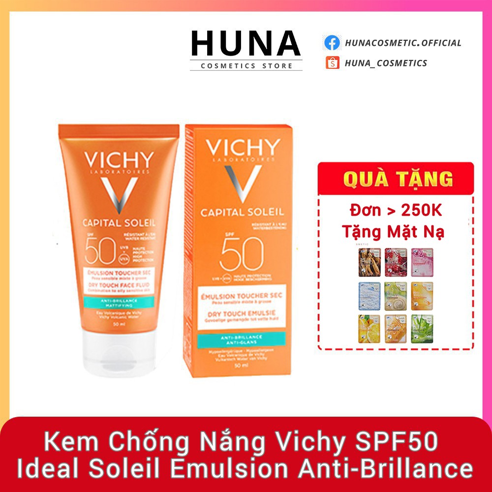 (AUTH- PHÁP) Kem Chống Nắng Vichy SPF50 Ideal Soleil Emulsion Anti-Brillance