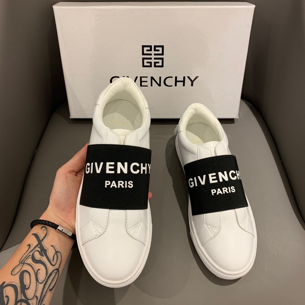 GIVENCHY Giày Thể Thao Đế Bằng Buộc Dây Màu Trắng Đen Thời Trang Cho Cặp Đôi