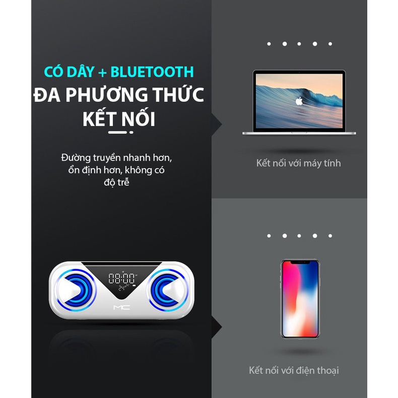 Loa Sạc Bluetooth Không Dây MC H9, Loa Kép, Báo Thức, Hiển Thị Nhiệt Độ, Đèn LED