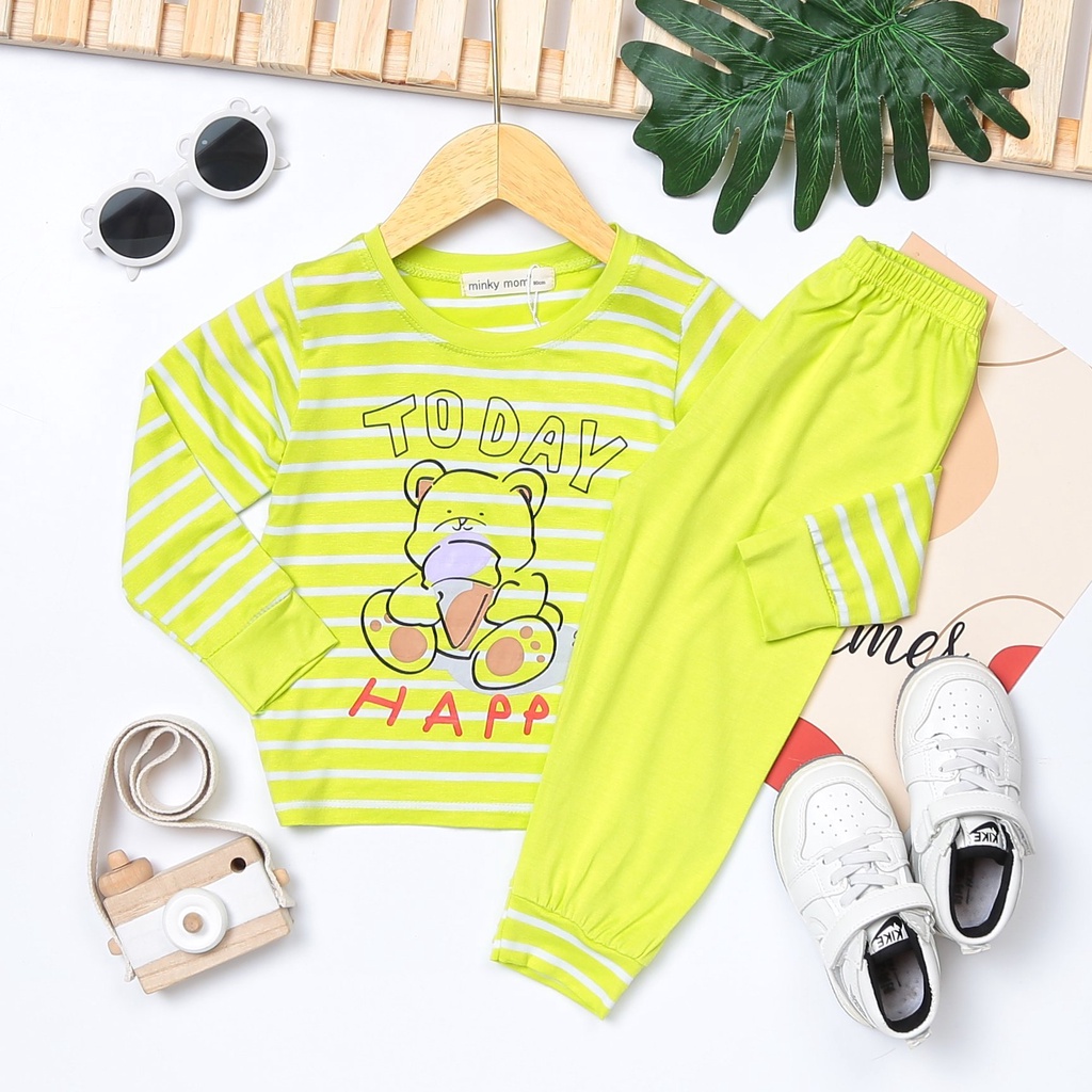 [Bé 7-32kg] Bộ Dài tay thun lạnh sọc dệt in hình Minky Mom mềm mịn cho bé trai bé gái từ 7-32kg