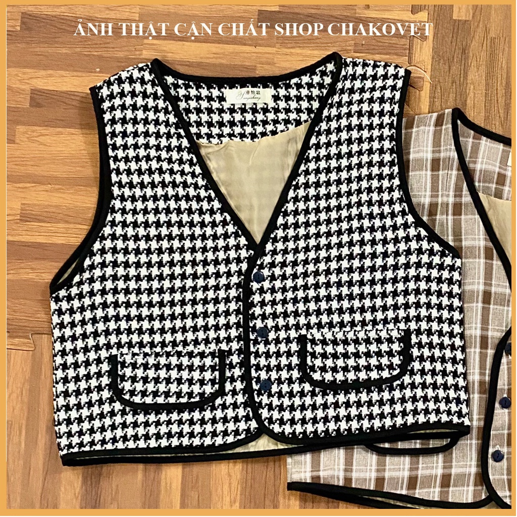 Áo Gile dạ nữ 2 lớp AG8112 họa tiết thổ cẩm phong cách Hàn Quốc, kiểu áo không tay cổ V chất đẹp thời trang thu đông | BigBuy360 - bigbuy360.vn