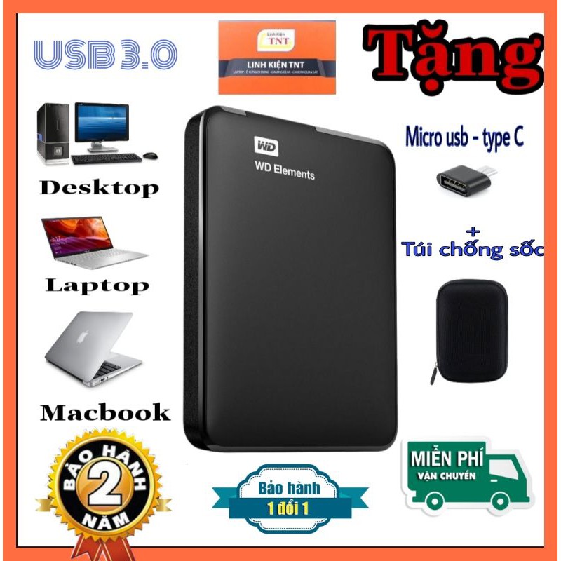 Ổ cứng di động 250gb/320gb/500gb/750gb/1tb-Tặng túi chống sốc và type c micro usb