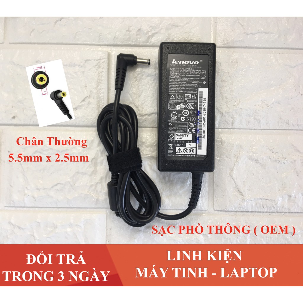 Sạc Laptop LENOVO 19V – 3.42A – 65W Chân Kim Thường Kèm Dây Nguồn | FREE SHIP ĐƠN TỪ 50K