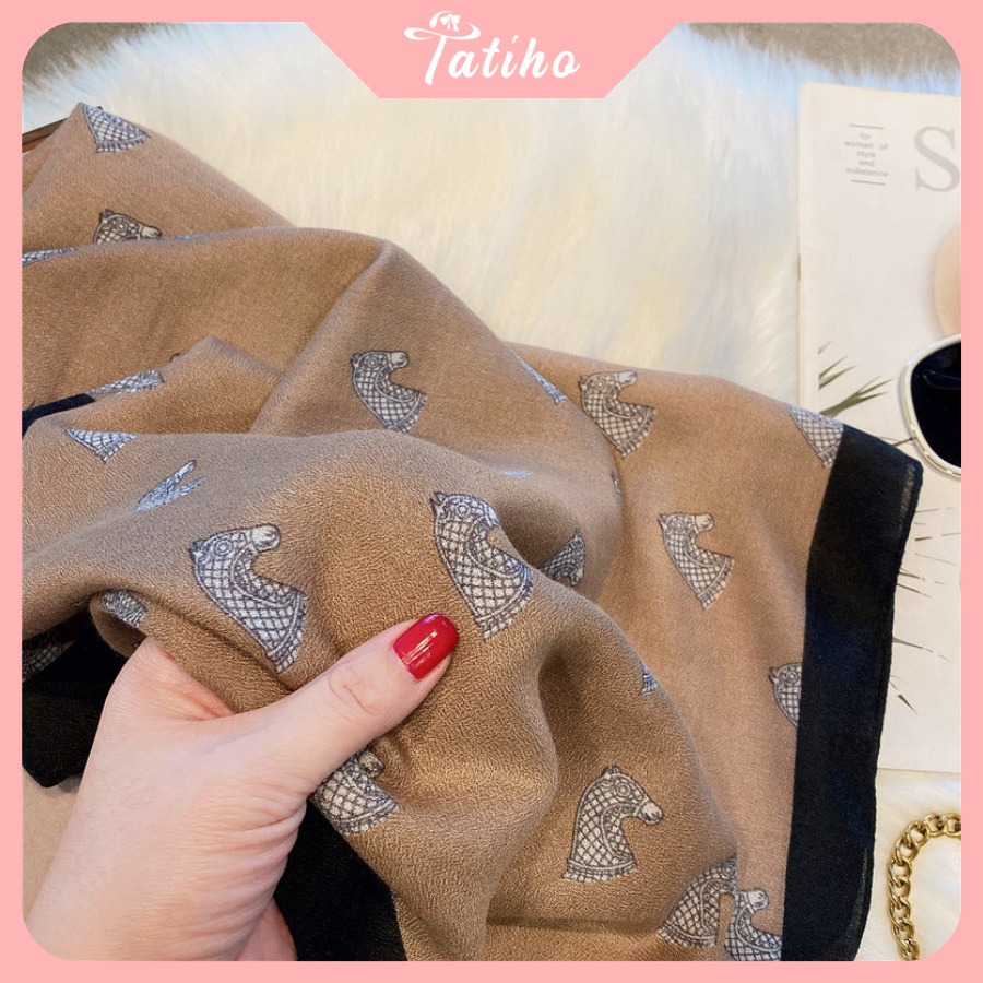 [Hàng Xịn, Giá Tốt] Khăn Choàng Quàng Cổ Lụa Cao Cấp Caro Ngựa Sang Trọng - Chất Liệu Lanh - 90x190cm - Mã KS010