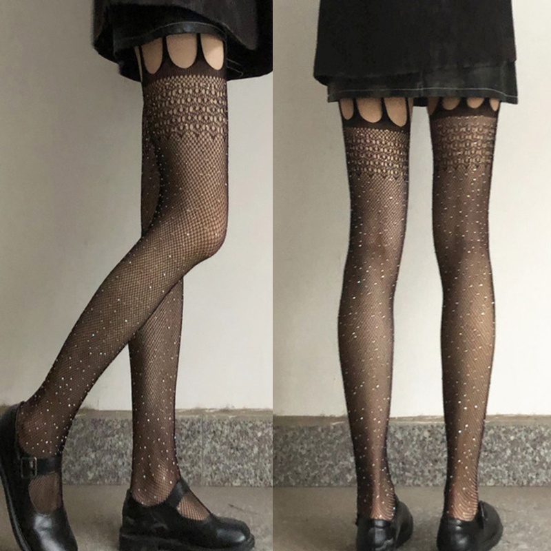 Quần tất lưới lưng cao đính đá lấp lánh quyến rũ cho nữ