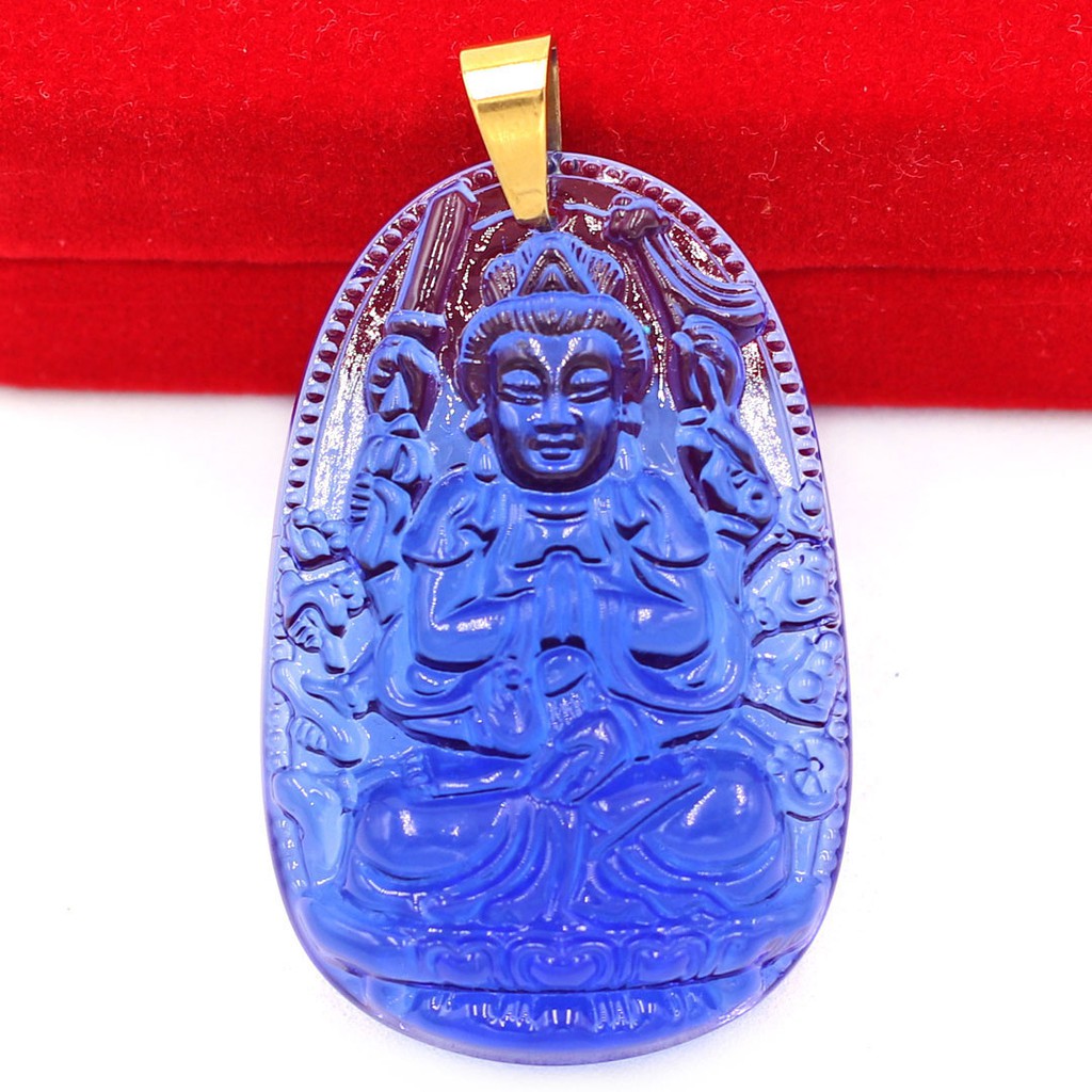 Mặt Phật Thiên Thủ Thiên Nhãn Pha Lê xanh dương 3.6cm - Phật bản mệnh tuổi Tý - Mặt size nhỏ - Tặng kèm móc inox
