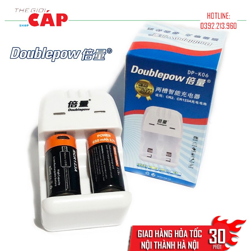 Bộ Sạc Pin Doublepow DP-K06 Kèm 02 Pin Sạc DP-CR123A 650mAh Cao Cấp