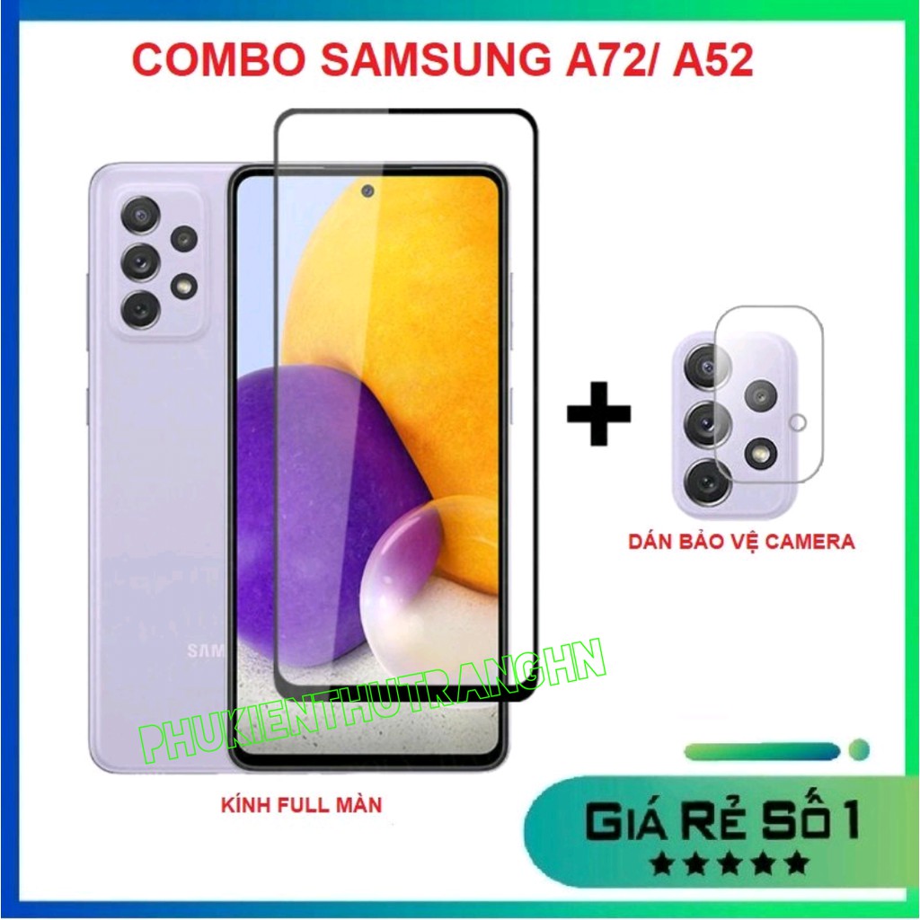 Combo Samsung A52/ A52S/ A72/ A53 5G/ A73 5G kính cường lực full màn hình + dán bảo vệ camera chống trầy xước bụi bẩn