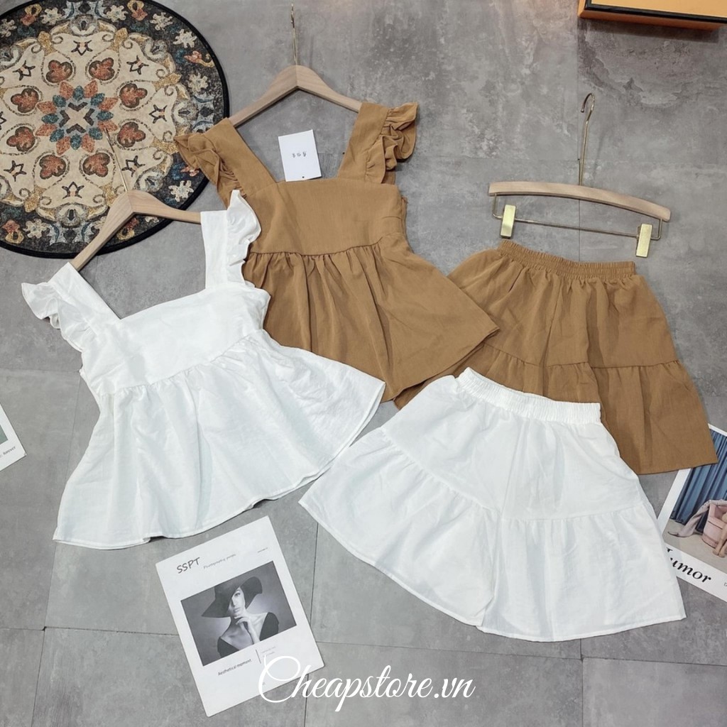 Set đũi xịn cánh tiên 2 dây bèo cổ vuông _ Bộ đũi babydoll cánh tiên hàng đẹp hottrend 2021 A41 | BigBuy360 - bigbuy360.vn