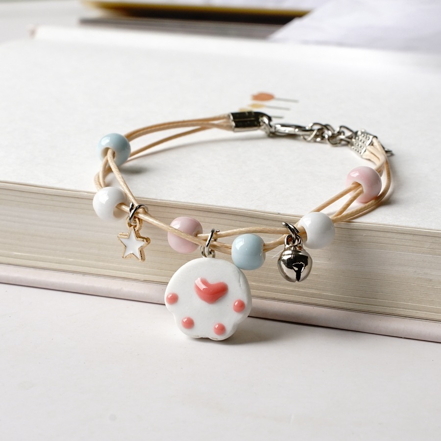 Japanese and Korean popular cartoon ceramic cat claw bracelet female sweet joker student couple girlfriends hand jewelry