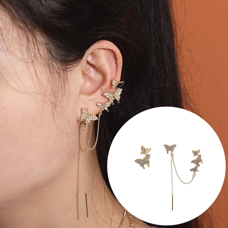 Hoa Tai Dáng Dài Tua Rua Một Bên Tai Phong Cách Hàn Quốc Mới Hợp Thời Trang