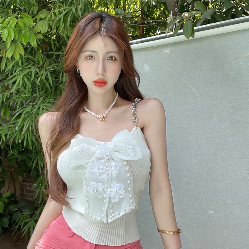 Áo dệt kim ZHELIHANGFEI hai dây thắt nơ