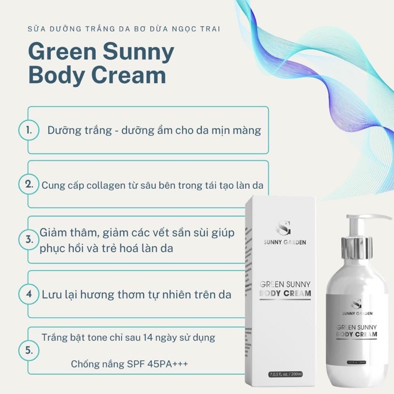 Sữa dưỡng trắng da Green Sunny bơ dừa ngọctrai nâng tone da | BigBuy360 - bigbuy360.vn