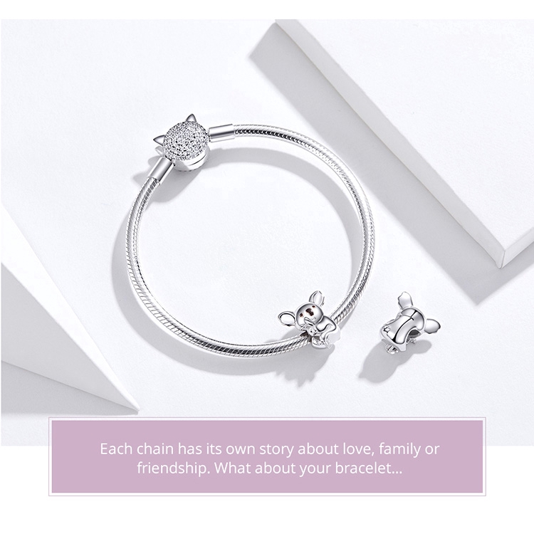 BAMOER Vòng Tay Chuỗi Hạt Kim Loại bạc 925 Mặt Hình Động Vật Dễ Thương BSC093