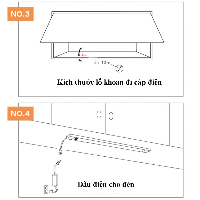 Đèn cảm ứng vẫy tay lắp tủ bếp tủ quần áp dài 60cm 11W đã bao gồm bộ đổi nguồn 220v về 12v