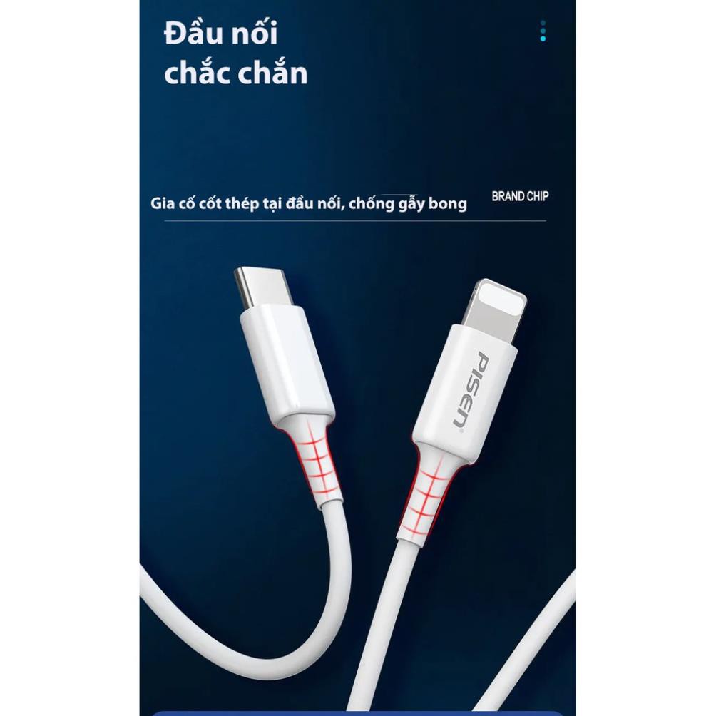 Cáp Pisen Quick Lightning & Type-C 3A  1000mm -  - Hàng Chính Hãng