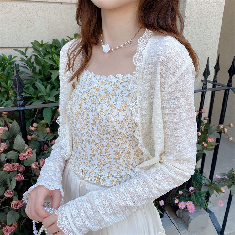 Áo Khoác Cardigan Ren Mỏng Tay Dài Cổ Chữ V Thời Trang Mùa Hè Dành Cho Nữ