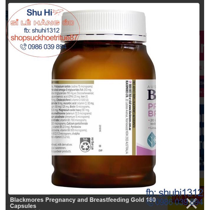 Vitamin tổng hợp blackmores cho bà bầu, cho con bú blackmores pregnancy and breast feeding gold úc 120 viên, 180 viên