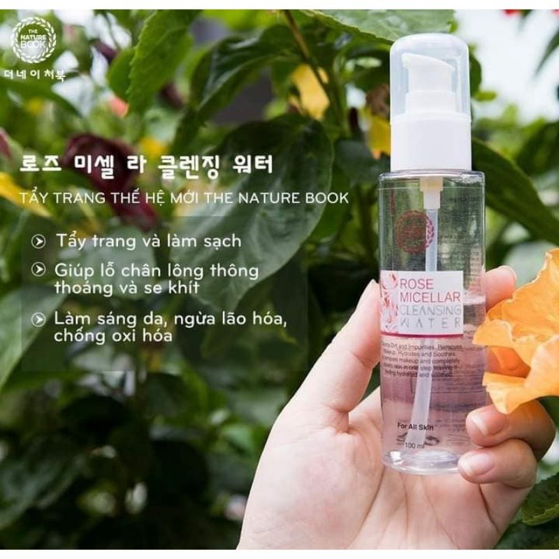 Nước tẩy trang sạch sâu thế hệ mới The Nature Book, Rose Micellar Cleansing Water, Nước tẩy trang chính hãng Hàn Quốc