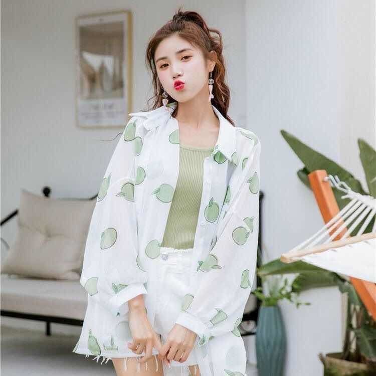 Áo Khoác Voan Mỏng Dáng Rộng Xinh Xắn Cho Nữ Kiểu Hàn Quốc