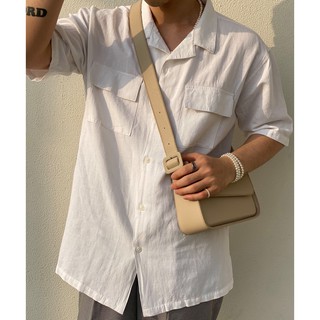 Áo Đũi Nam Sơ Mi Cổ Bẻ ROUGH Dáng Cộc Tay Linen