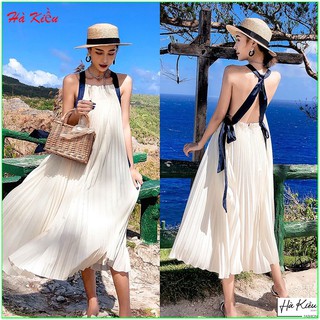 Đầm maxi dập ly đi biển hở lưng sống ảo HaKieu Msp019 ( hình chụp thật )