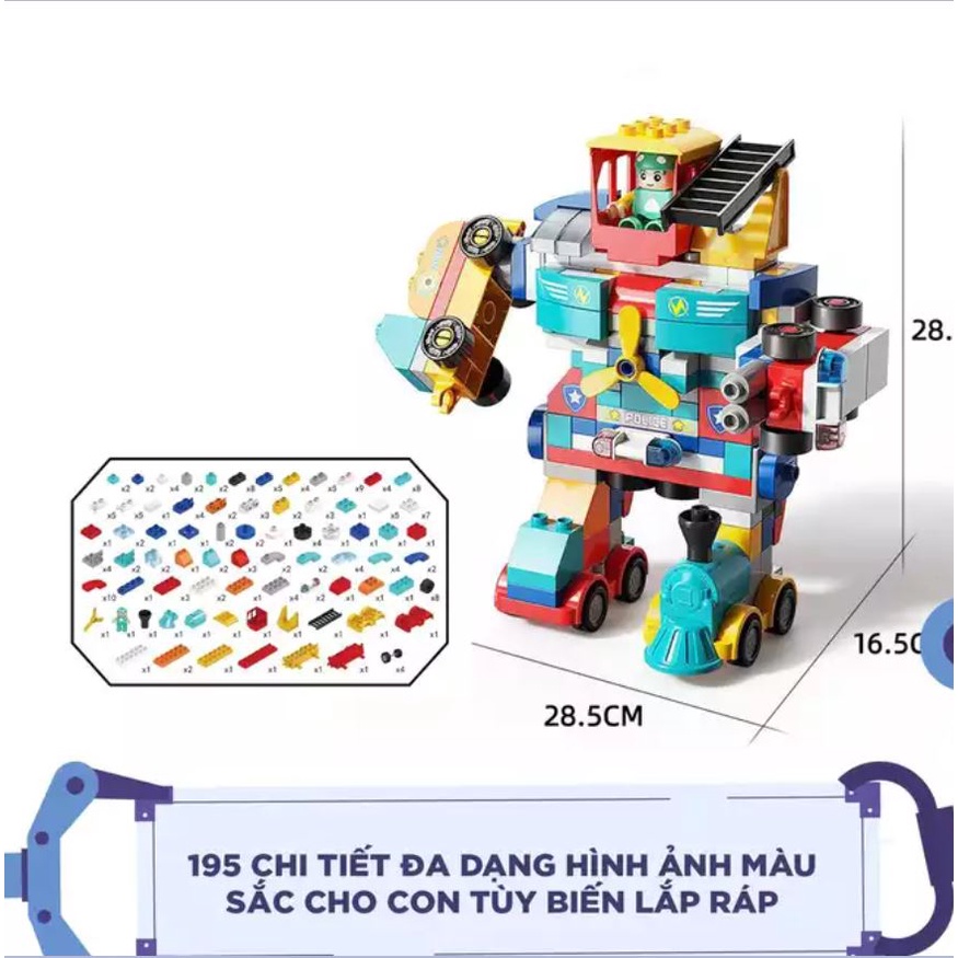 Lego Duplo 195 chi tiết lắp ghép người máy biến hình, ô tô, máy bay. Giúp bé rèn luyện tư duy và trí thông minh