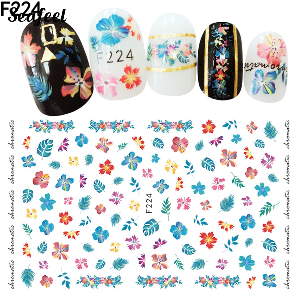 1 Tấm Sticker Dán Móng Họa Tiết Hoa Lá