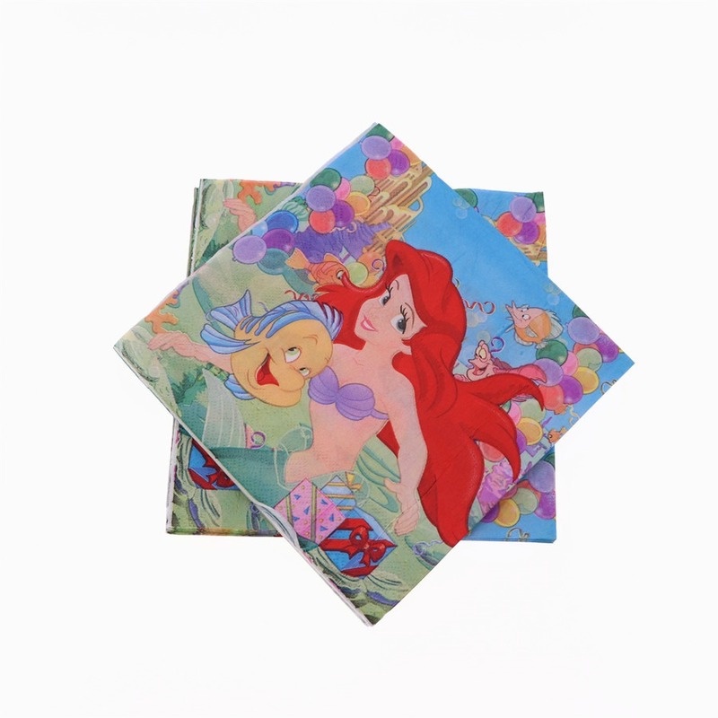 Bộ Khăn Ăn Dùng Một Lần In Họa Tiết Nàng Tiên Cá Cho Bé Gái