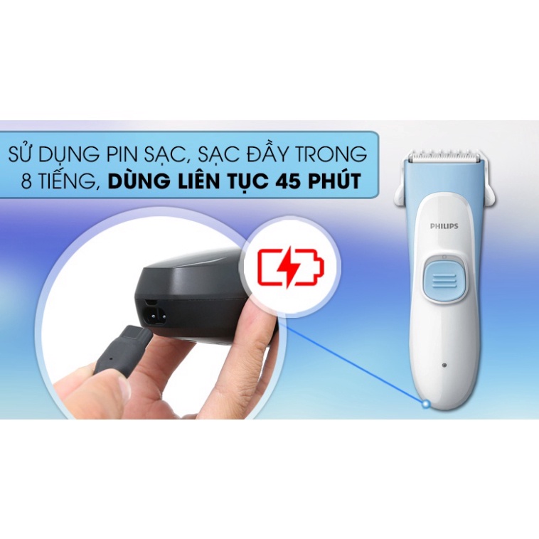 Máy Cắt Tỉa Tóc Cho Bé Sơ Sinh Philips HC1055 (Kèm 3 Đầu, Sạc, Êm) - BH Chính Hãng 2 Năm