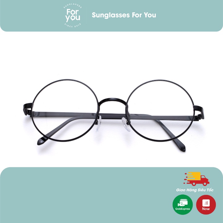 Gọng kính cận kim loại cho mặt vuông 4U, mắt tròn Nobita chống bụi hoặc lắp cận, màu đen – 8890