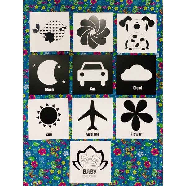 Thẻ đen trắng Flashcard kích thích thị giác cho trẻ sơ sinh