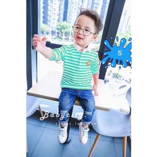 Áo thun tay dài polo sọc dệt cho bé trai