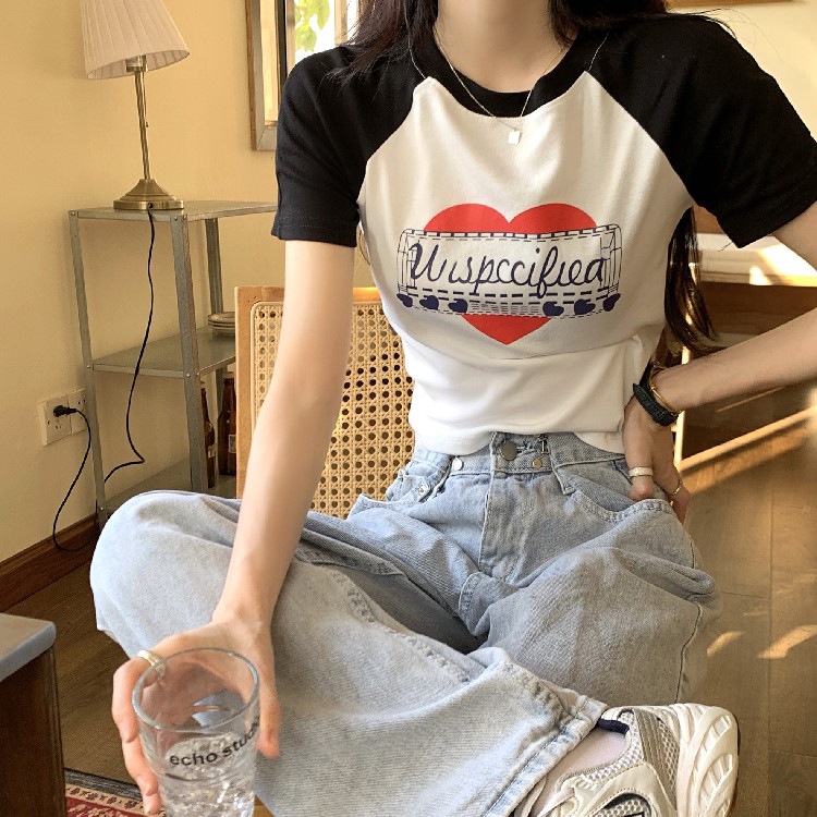 Áo Thun Crop top Cổ Tròn Tay Ngắn In Chữ Phối Màu Tương Phản Thời Trang Mùa Hè Cho Nữ JH-TX-253