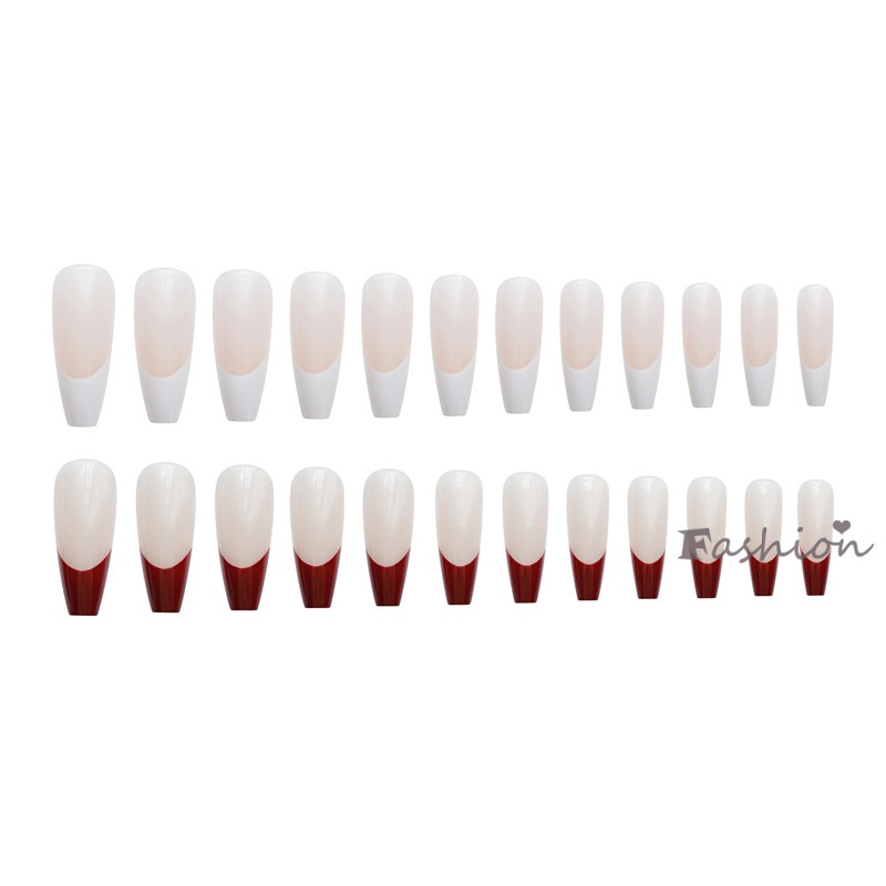 Set 24 Móng Tay Giả Loại Dài 24 Miếng Dán Màu Đỏ Trắng Có Thể Tháo Rời Thời Gian Tiết Kiệm Thời Gian