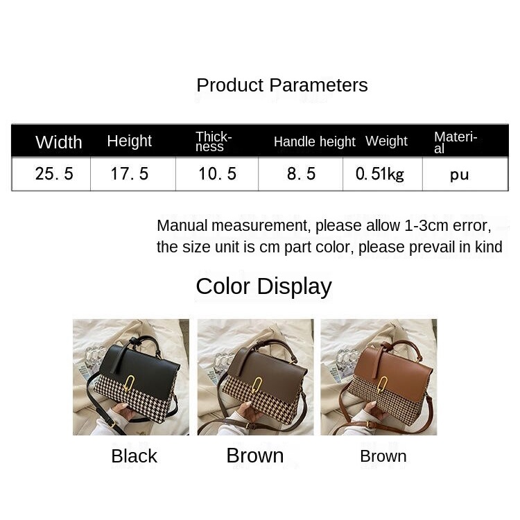 Túi đeo chéo kiểu vuông nhỏ phối xích thời trang phong cách xuân thu cho nữ