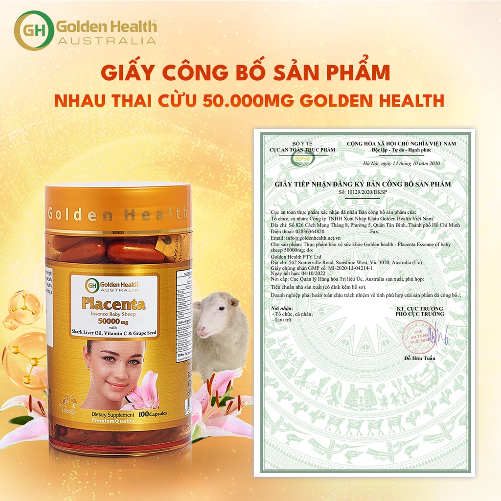 [GOLDEN HEALTH] Viên uống nhau thai cừu - Placenta Baby Sheep 50.000mg hộp 100 Viên