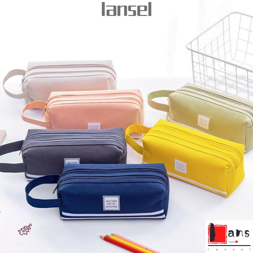 Túi đựng bút canvas sức chứa lớn có khóa kéo đôi nhiều màu cho học sinh