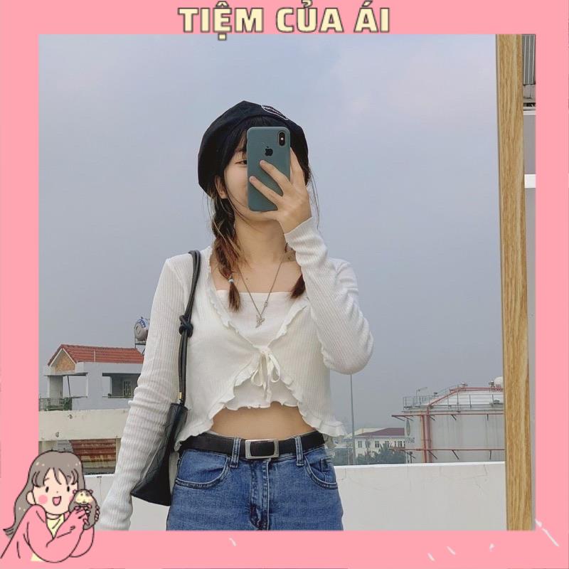 🌱 Áo cardigan khoác cột dây croptop - Set áo 2 dây và khoác 🌱