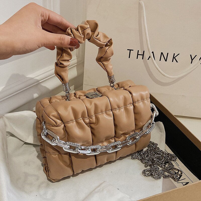 Túi xách tote JASMIN NOIR đeo vai hình vuông nhỏ phối dây xích thêu caro thời trang cho nữ