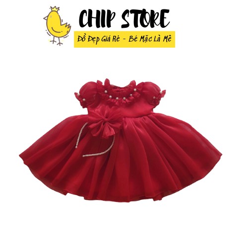 Đầm công chúa bé gái màu đỏ cổ bèo sang chảnh TẶNG CÀI TÓC